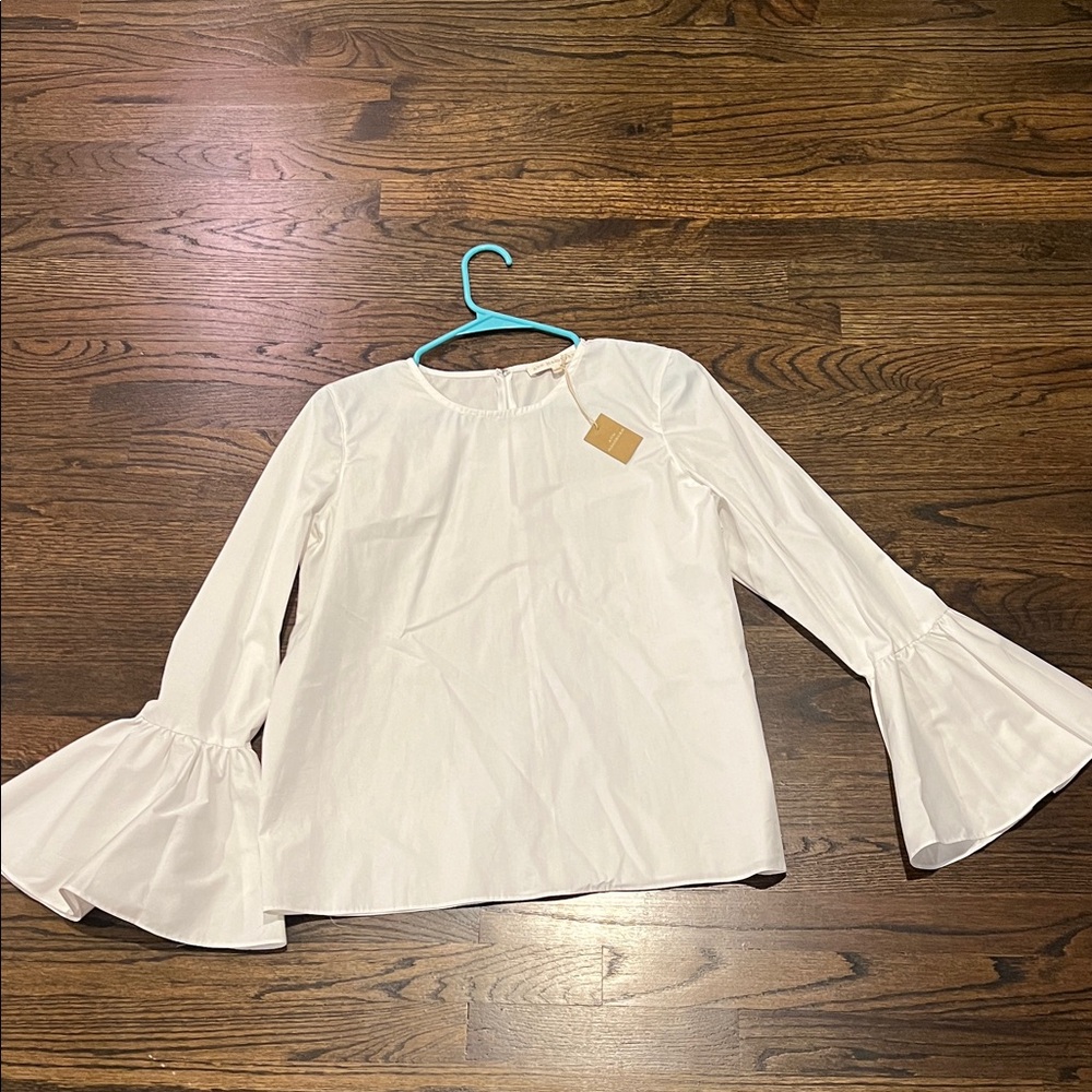 ANN MASHBURN White Bell Sleeve Cotton Blouse
